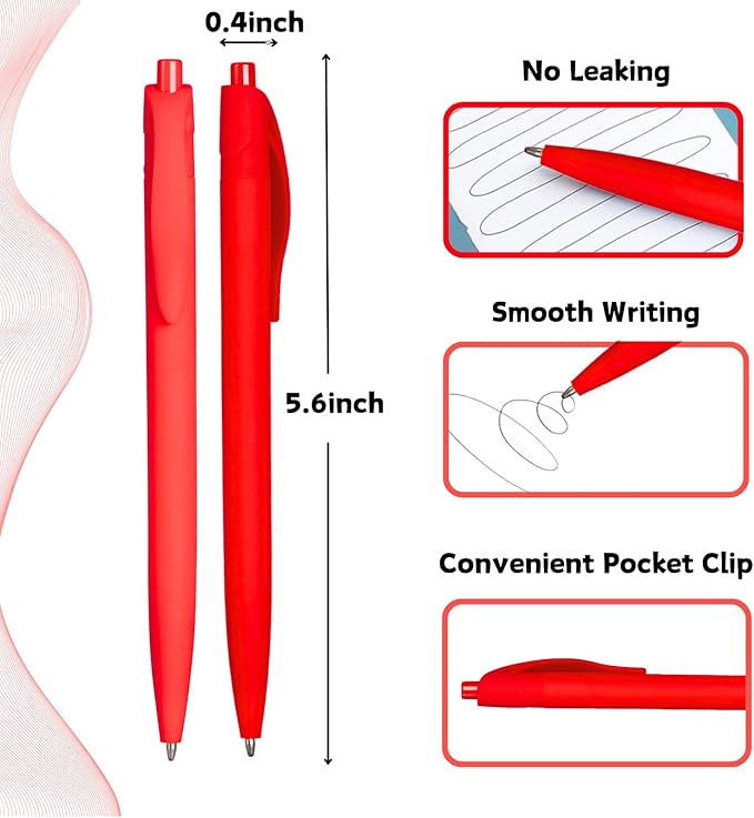 BallPoint Pens, 50 Pack (BLACK Ink),Bulk Pens, Red Barrel,Click Pens for Office Home and School, Retractable Ballpoint Pens, Medium Point, 1.00MM (Red)