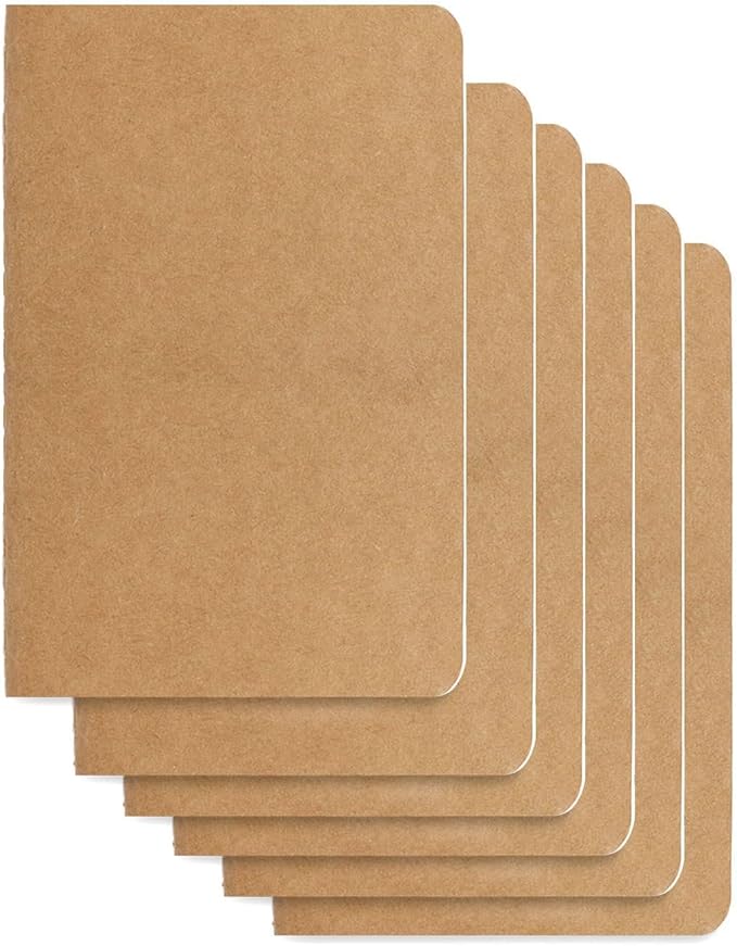 6 Pack Pocket Notebook Mini Notebooks Bulk 3.5 X 5.5 Inch Small Memo Notepad 30 Sheets 60 Lined Pages Kraft Paper Notebooks with Softcover Brown Cover Mini Journal Bulk Office School Supplies