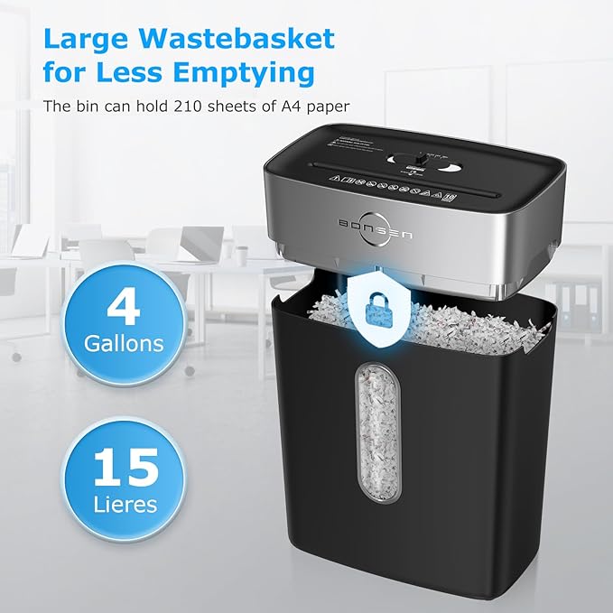 BONSEN Paper Shredder for Home Office, 10-Sheet Cross-Cut Shredder, P-4 High Security Level, Quiet Credit Card Shredder with Jam Proof System, 4 Gallons Bin (S3201)