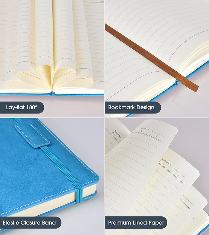 Lined Journal Notebook for Women Men,256 Pages A5 Hardcover Leather Journals for Writing,Travel,Business,Work & School,College Ruled Notebooks for Note Taking,Diary Notepad 5.7"×8.3" blue