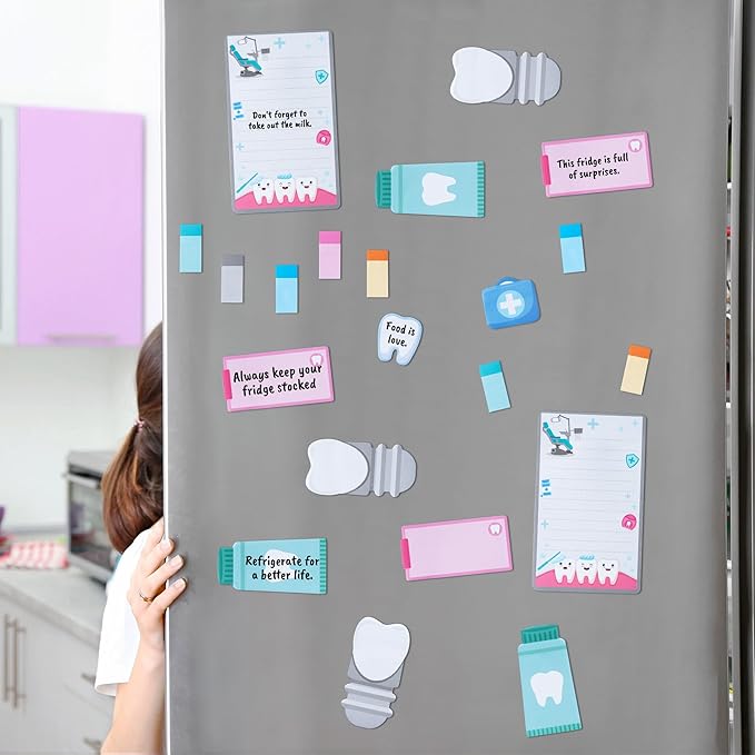 B1ykin Sticky Notes Set - Cartoon Theme Cute Self-Stick Notes Pad Teacher Appreciation Gifts， Self-Adhesive Writing Memo Pages Sticky to Do Notepad for Kids Employee School Office (Dentist)