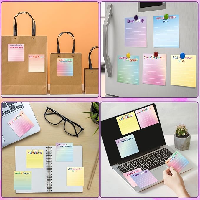 Yinder 24 Pcs Inspirational Sticky Notes with Lines Cute Motivational Sticky Notes Pad Employee Appreciation Gifts Bulk for Teacher Nurse Coworkers Office Supplies 3 x 3''(Classic Color,Thankful)