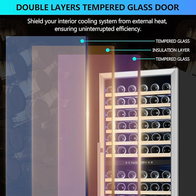 Dual Zone Wine Fridge Freestanding 175 Bottle, 24 Inch Large Capacity Built-in Wine Cooler Refrigerator with Upgraded Compressor Cooling and Intelligent Temperature Memory