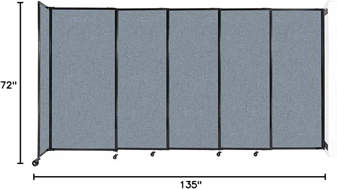 Wall-Mounted Sliding StraightWall Room Divider | Adjustable Widths | Locking Wheels | Room Separator | Up to 11'3" Wide x 6' Tall Powder Blue Fabric Panels