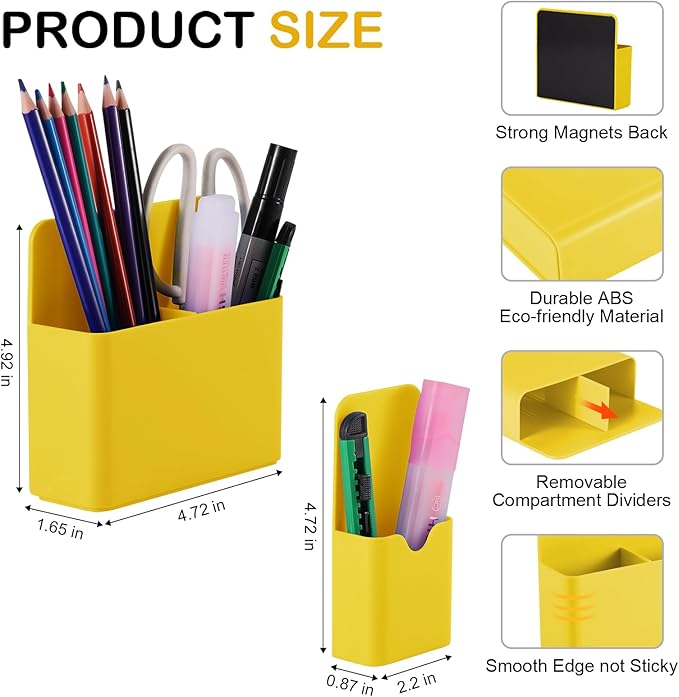 Magnetic Pen Holder,2 Pack Magnetic Dry Erase Marker Holder with Generous Compartments,Strong Magnet Storage Marker Pen Pencil Organizer for Refrigerator,Whiteboard,Locker Accessories