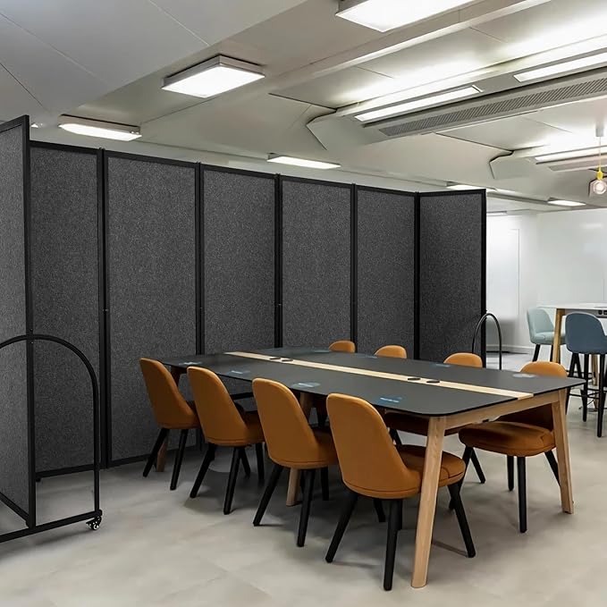 Folding Room Partition,Privacy Room Screen with Arms,Office Dividers Partition Wall,14'3"L* 6'7"H,Dark Grey