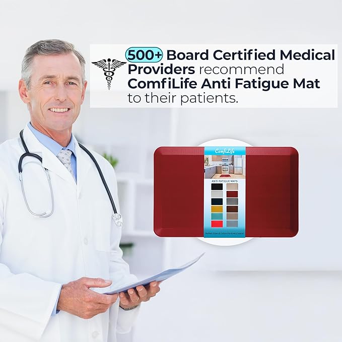 ComfiLife Anti Fatigue Floor Mat – 3/4 Inch Thick Kitchen Mats for Floor, Standing Desk Mat, Kitchen Rug – Comfort at Home, Office – Durable – Stain Resistant – Non-Slip Bottom (24" x 70", Red)