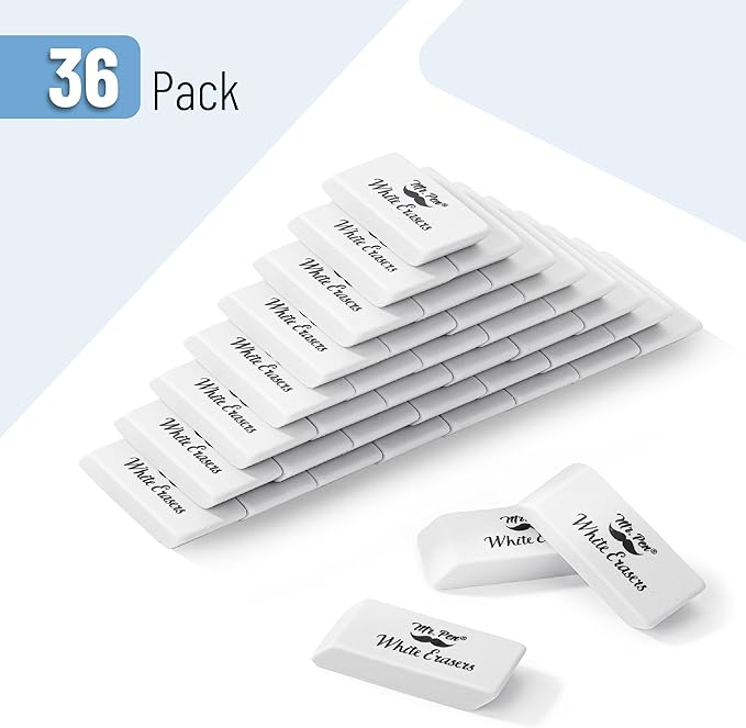 Mr. Pen- White Pencil Eraser, 36 Pack, Block Erasers for Pencils, Mr Pen Erasers for School, Large Eraser
