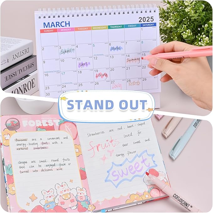 coruscant Pastel Highlighters Set, Assorted Colors Chisel Tip Cute Bible Highlighters, No Bleed Dry Quickly, for Journal Bible Study, Perfect for thin paper, School Office Supplies, 8 Pack