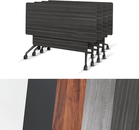 Conference Room Table, Folding Conference Tables,Thicken Grey Tabletop,Flip Top Wooden Seminar Meeting Room Table for Conference Room Offices (4, BlackWoodGrain, 47.2“)