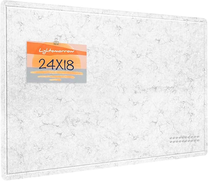 Bulletin Board, 24 x 18 Inches Felt Decorative Pin Board, Cork Alternative for Wall, Foldable Photo Self-Adhesive Vision Mood Board With 20 Pushpins - Marble White