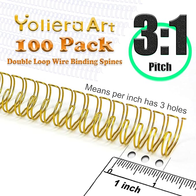 3 to 1 Pitch Twin Loop Wire Binding Spines, 3/8 Inch Book Binder Combs, 100 Pack Spiral Binding Coils for Booking Binder Machine, Students and Coworkers (60 Sheet Capacity, Black)