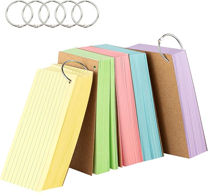 500PCS 3x5 Colored Index Cards with Ring Ruled-Goefun Lined Note Cards 3 x 5 Color Flashcards with Ring for Studying, Note Taking, To Do List