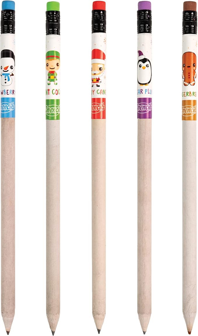 Holiday Smencils - HB #2 Patented Gourmet Scented Fun Pencils, 5 Count - Stocking Stuffer, Gifts for Kids, School Supplies, Party Favors, Classroom Rewards