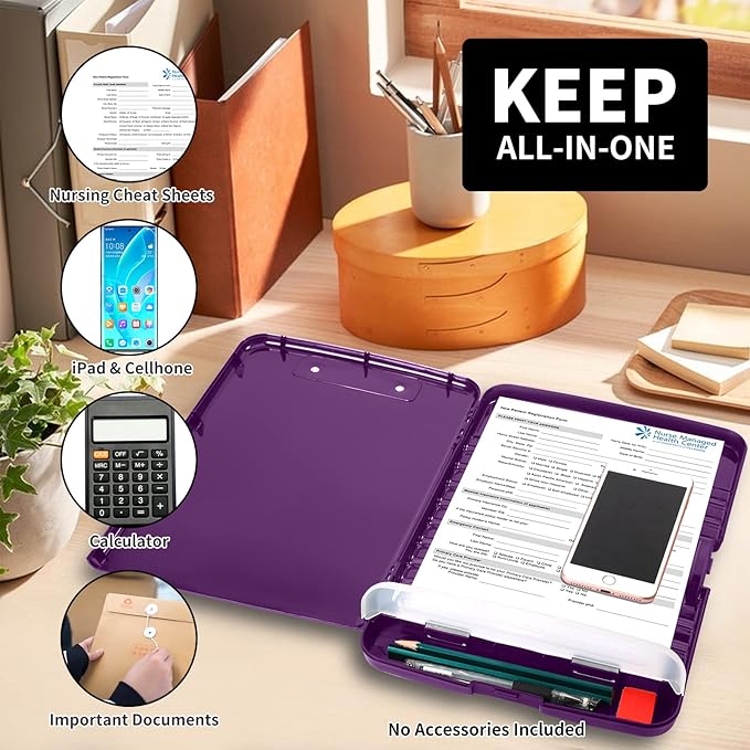 Clipboard with Storage, Large Capacity Nursing Clipboards with Low Profile Clip, Heavy Duty Plastic Storage Clipboard with Pen Holder, Side-Opening, Multifunctional Clipboard Case for Writing