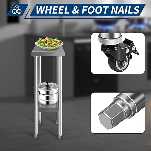 Stainless Steel Table for Prep & Work with Wheels 24 x 12 Inches, NSF Commercial Heavy Duty Food Prep Worktable with Undershelf for Restaurant, Home and Hotel Christmas Preparation Table