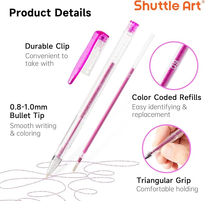 Shuttle Art 60 Pack Tone , Pink Purple Gel Pens with 30 Refills for Adults Coloring Books Journaling Drawing Nature, Landscapes, Animals Scenes