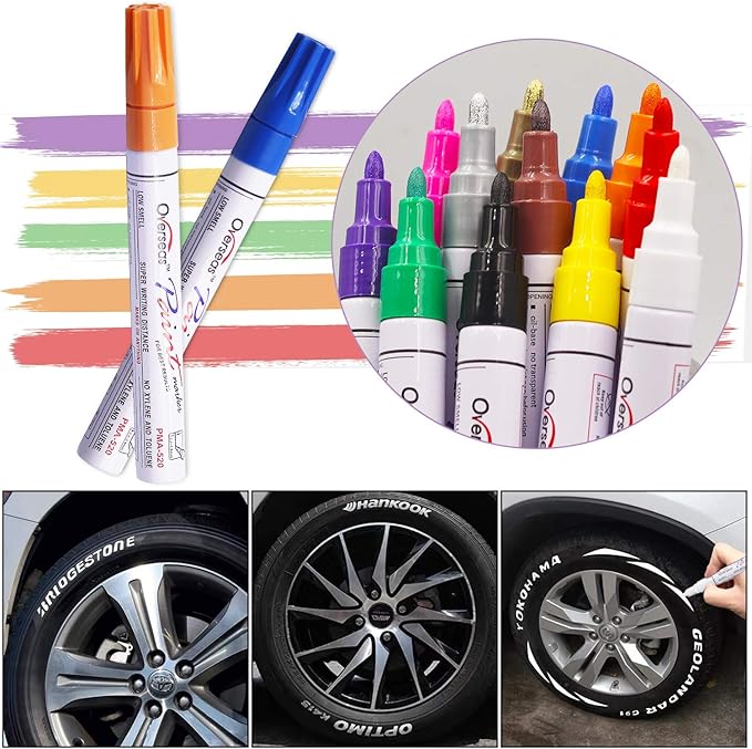 Overseas Paint Markers Pens, 12 Colors Painting Marker on Almost Anything, Quick Dry and Permanent, Oil-Based Paint Pens Set for Rock, Wood, Metal, Fabric, Plastic, Canvas, Glass, Rubber, DIY Craft