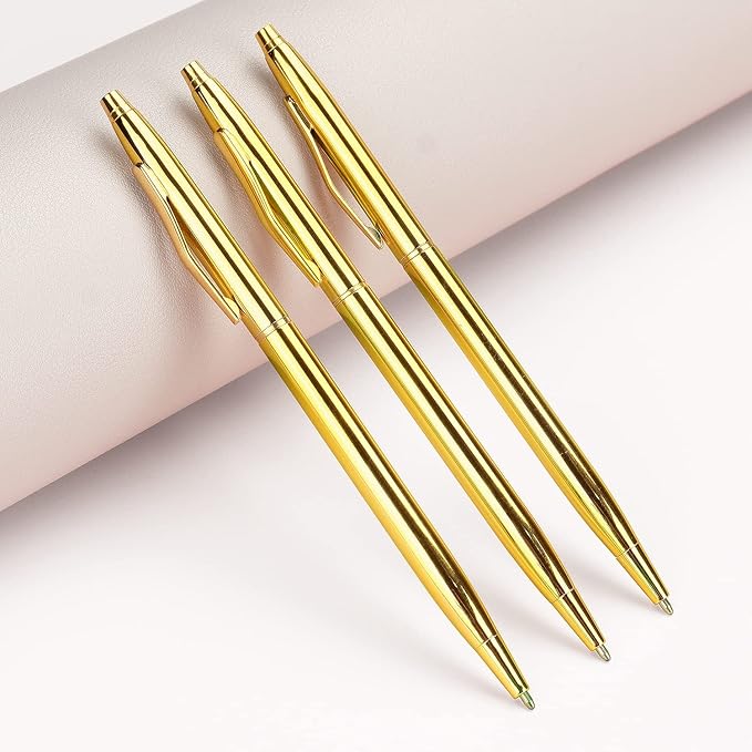3 Pack Slim Gold Ballpoint Pens Black Ink 1 mm, Great Gift for Business Office Students Teachers Wedding Christmas (Gold)