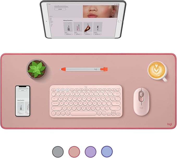 Logitech Desk Mat - Studio Series, Multifunctional Large Desk Pad, Extended Mouse Mat, Office Desk Protector with Anti-slip Base, Spill-resistant Durable Design, in Darker Rose