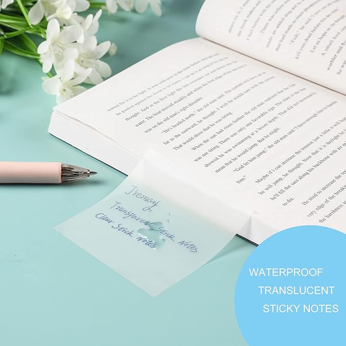 Transparent Sticky Notes Pad 3x4 Inch, Clear Sticky Notes for Books Message Reminder, Waterproof self-Adhesive Translucent Sticky Notes, 10 Packs 500 Sheets