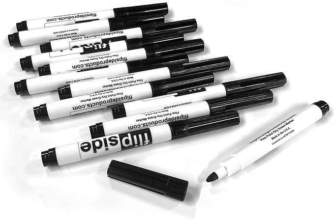 Flipside Products Rectangular Dry Erase Answer Paddles w/Black Dry Erase Marker and Erasers, Auction, Handheld Whiteboard, Handle Response Board, 72 Pieces, Set of 24