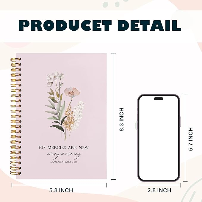 BearCake Pink Bible Christian Journals Floral Notebooks for Women Note Taking,Prayer Journal for Women, His Mercies are New Every Morning,Bible Study Journal for Women 5.5x8.3