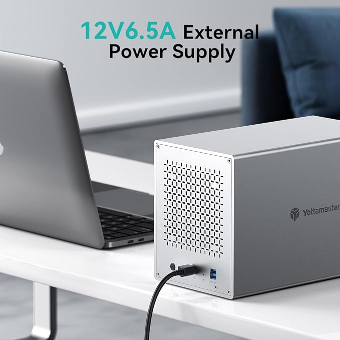 Yottamaster 5 Bay External Hard Drive Enclosure, Aluminum USB3.0 3.5" HDD Enclosure for 3.5 & 2.5 Inch SATA HDD/SSD, Support 90TB(5x18TB) Direct Attached Storage DAS, Non-RAID [PS500U3]