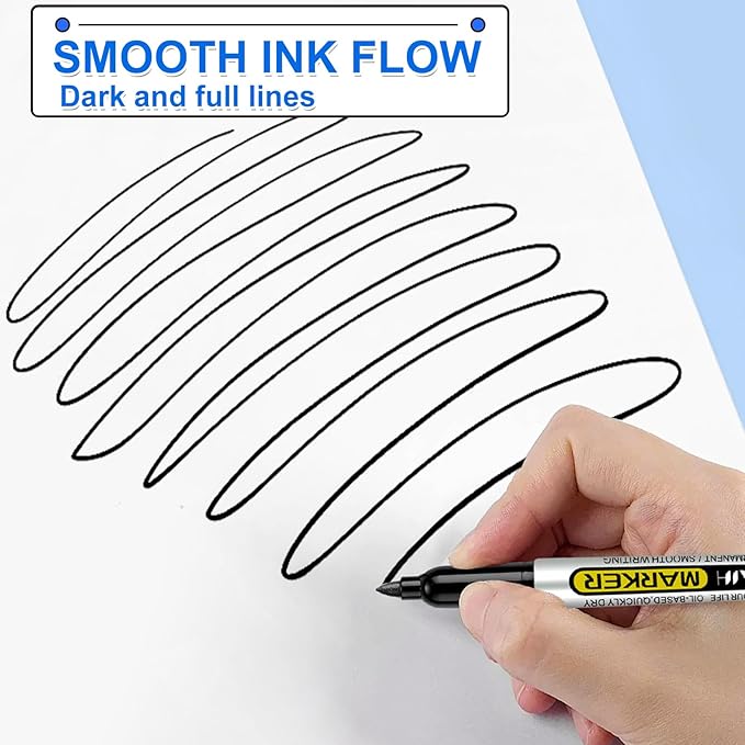 SFAIH 100 Black Permanent Markers Bulk -1s Quick Dry, Waterproof, Non-Fading, Durable, Fine Point Permanent Pens for Plastic Glass Metal Wood Paper, Office Supplies, Classroom Kitchen, Cargo Marking
