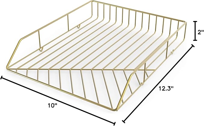 U Brands Metal Paper Tray, Letter Size, Desktop Accessory, Vena Collection, Gold, 3233U03-12