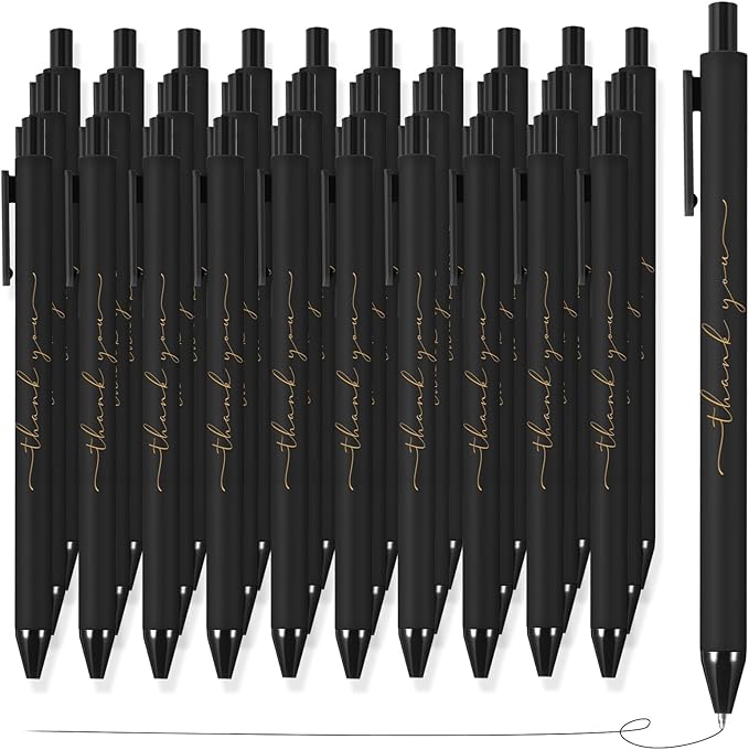 50pcs Thank You Pens Bulk Cute Multicolor Ballpoint Pen for Men Women Server Accessories Employee Holiday Appreciation Gifts for Teacher Office Back to School Party Favor (Black)