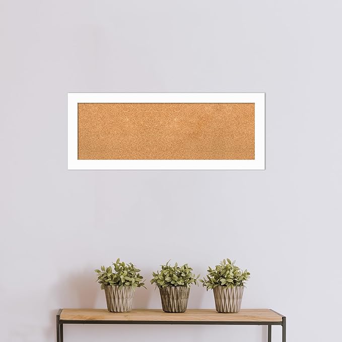 Amanti Art Natural Cork Board for Wall, 15x39 Vision Board with White Frame, Medium Corkboard Office Decor for Home Organization, Casual Corkboard Pinboard to Display Items for Home Organization in