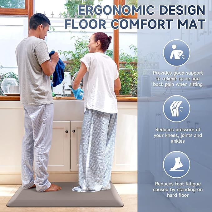 4/5 Inch Thick Kitchen Mats for Floor, StepRite Kitchen Rug for Standing Desk, Non-Slip, Thicker, Stain Resistant, Waterproof, Comfort Anti Fatigue Floor Mat for Home, Kitchen, Office - Khaki,70*24''