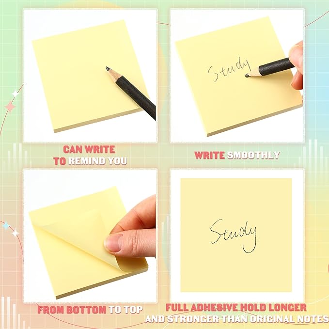Thenshop 24 Sets Full Adhesive Sticky Notes 3x3 Inches Sticky Notes Adhesive Memo Self-Stick Pads Back to School Supplies Easy to Post for Teacher Coworkers Office 80 Sheets/pad(Colorful,Unlined)