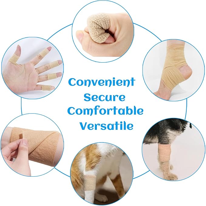 36 Rolls Elastic Self Adhesive Bandage Wrap 2 Inch, Breathable Non Woven Cohesive Bandage, Vet Wrap for Dogs, Ankle Sprains Swelling Medical First Aid Tape, Sports Athletic Tape Brown