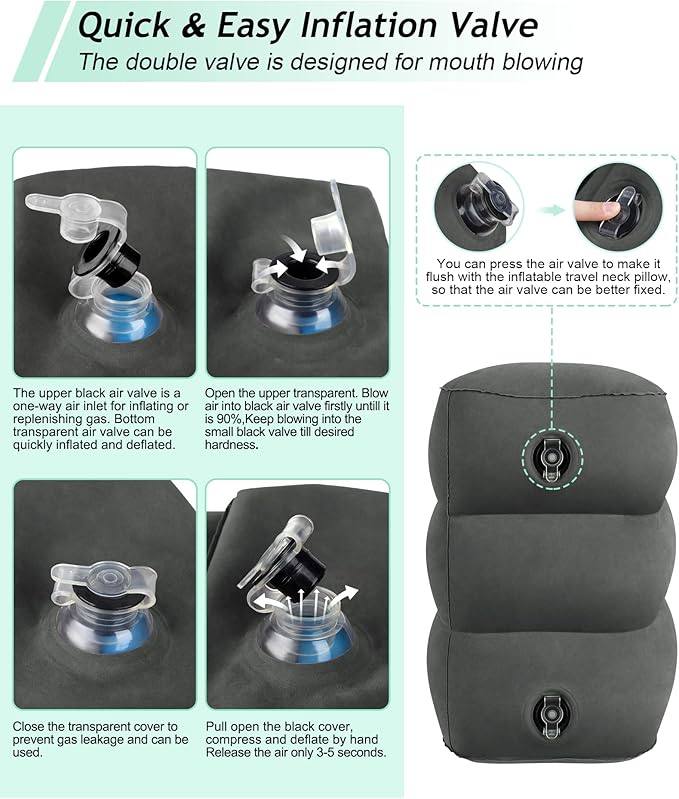 JefDiee Inflatable Travel Foot Rest Pillow, Kids Airplane Bed, Adjustable 3 Layers Height Leg Rest Pillow, Adults Travel Essentials Great for Airplane, Office, Home, Trains, Cars (Dark Grey)