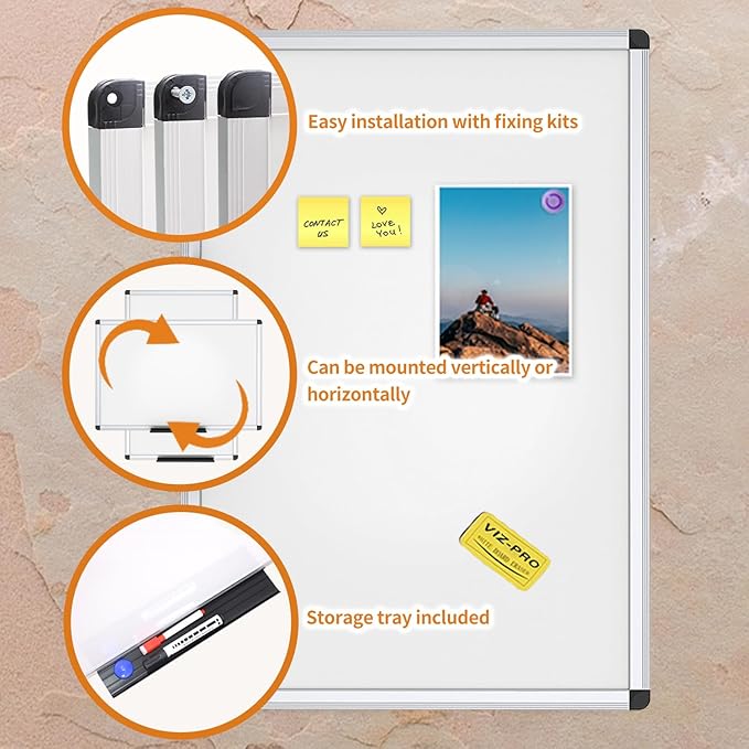 VIZ-PRO Magnetic Whiteboard/Dry Erase Board, 48 X 36 Inches, Pack of 2