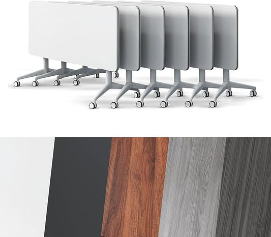 Conference Room Table, Folding Conference Tables,Thicken Grey Tabletop,Flip Top Wooden Seminar Meeting Room Table for Conference Room Offices (6, White, 70.8”)