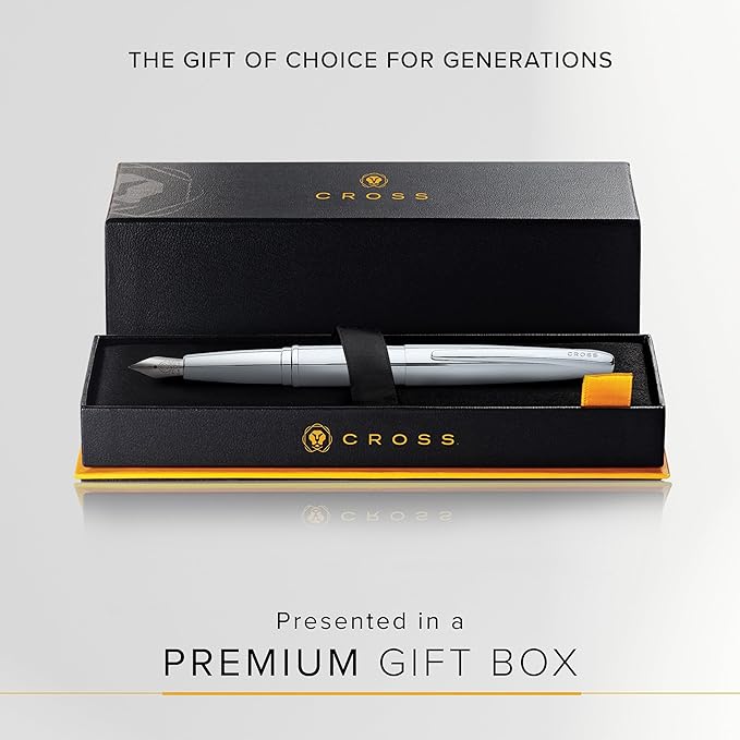 Cross ATX Refillable Fountain Presented in a Luxury Gift Box - Medium Point, Black Ink, Pure Chrome
