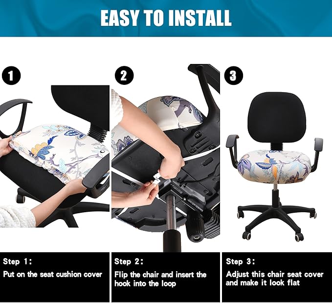 Smiry Printed Office Computer Chair Seat Covers, Stretch Fit Universal Desk Rotating Chair Cover Washable Removable Seat Cushion Protectors - Beige