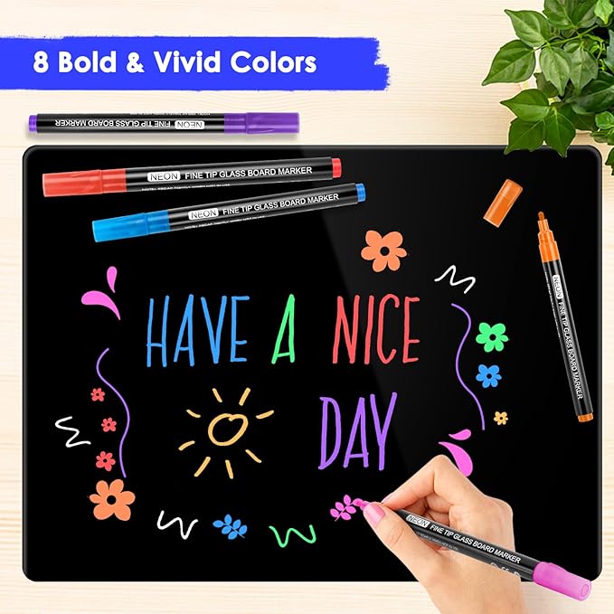 maxtek Neon Dry Erase Markers Fine Tip,Liquid Chalk Markers for Chalkboard,LED Note Board,Acrylic,First Day of School Board,Glass,Windows,1mm Fine Point,Assorted Colors,9 Count