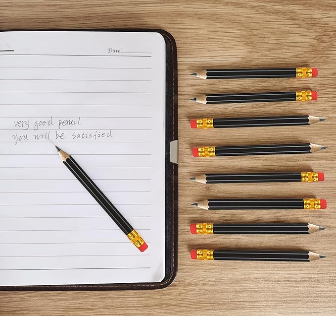 Adhere 25pcs Half Pencils Golf Pencils with Eraser Pre-sharpened Hexagon Woodcase Pencils Graphite 2B including a Sharpener for Golf Event Scoring,Classroom,Wedding,Pew, Pocket (Black)