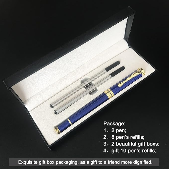 YIVONKA Luxury Ballpoint Pens Best Ball Pen Gift Set for Men & Women Professional Executive Office Nice BallPens Classy Gift Box Ballpoint Black Refill Line width 0.5mm (2 blue)