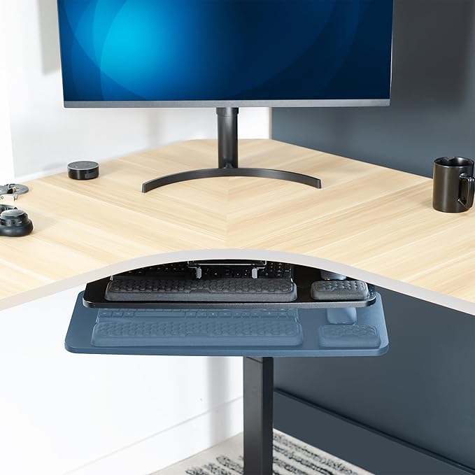 VIVO Premium Adjustable Computer Keyboard and Mouse Platform Tray, Ergonomic Under Table Desk Mount Drawer with Padding, Black, MOUNT-KB27P-B