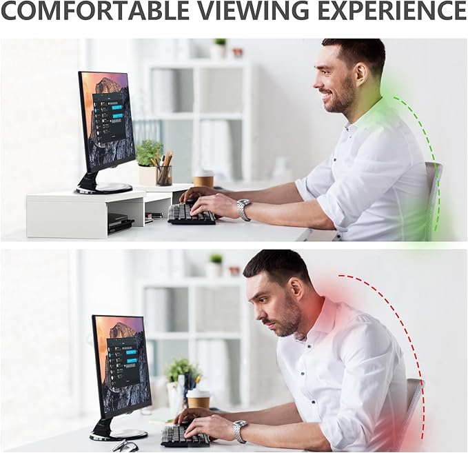 TAVR Furniture Dual Monitor Stand Riser, Computer Monitor Stands for 2 Monitors, Extra Long Multifunctional Desktop Organizer Riser for Computer, Laptop, PC, Printer, TV, Max 43.3" Length, White