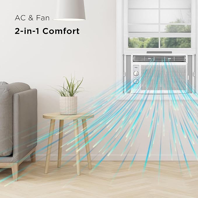 TCL H5W33M 5,000, 115V, AC for Small Rooms 5000 BTU Window Air Conditioner,150 Sq. Ft, Easy-to-Use, Reusable Filter, Compact Design, White