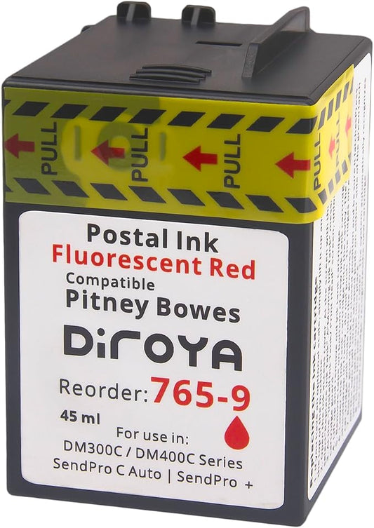 765-9 Ink Cartridge High Yield Replacement for Compatible Pitney Bowes SendPro C Auto DM300c DM400c DM450c DM475c and G900 Postage Meter Red Ink Fluorescent