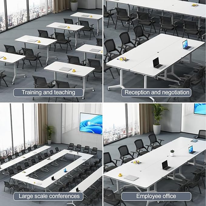 Folding Conference Room Table, Modern Mobile Training Table with Wheels, White Foldable Seminar Meeting Tables for Office Corporations (4pack 55.1in)