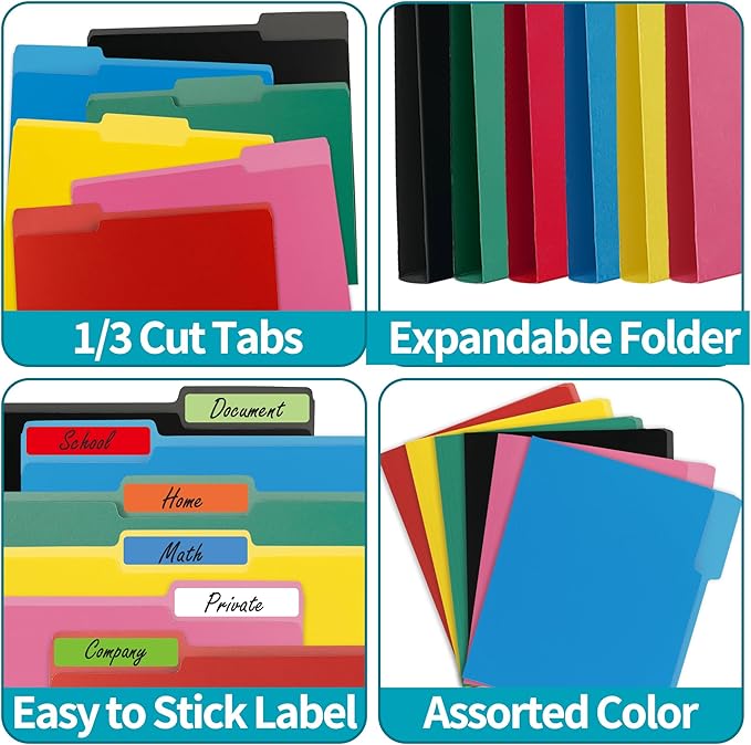 Yellow File Folder,1/3-Cut Tabs,File Folder Letter Size,8.5x11 File Folders for Office,School and Home,Organizer Folder(36 Packs)