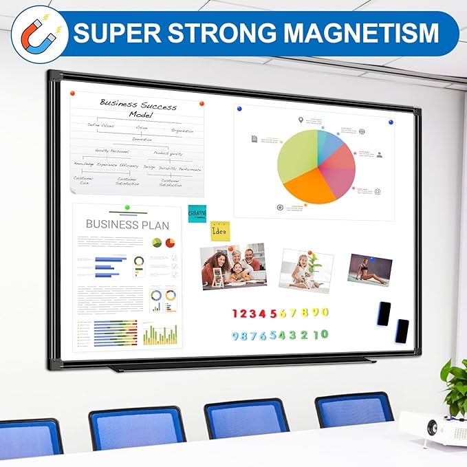 H-Qprobd Large Magnetic White Board Dry Erase Whiteboard with Black Aluminum Frame, 60"X40" Hanging White Boards for Wall with Long Pen Tray, Presentation Board for Office Classroom Home